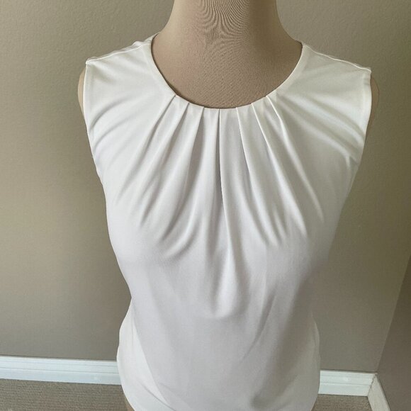 Calvin Klein Women's Pleat Neck Sleeveless Top White, Size 2 - Picture 6 of 8